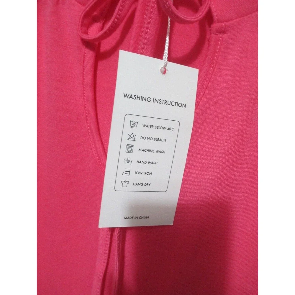 NWT QINCAO Pink Dress Size L Ruffle Sleeve Tiered - Picture 6 of 8